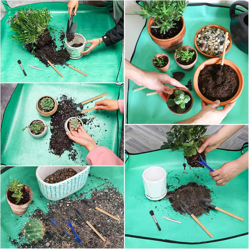 Plant Repotting Mat for Garden, 2 Pcs Waterproof Potting Mat Foldable Indoor Plant Mat Portable Square Gardening Mat Potting Tray with 6 Pcs Mini ...