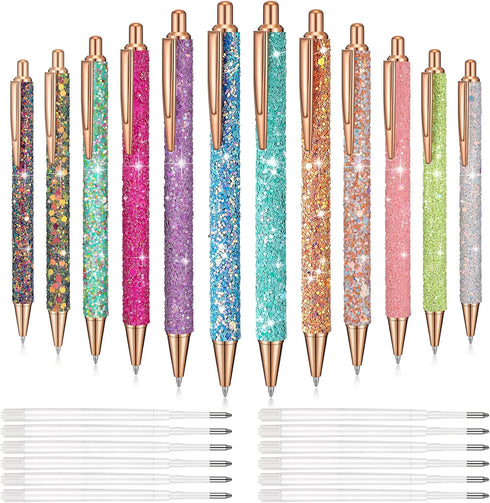 Sabary 12 Pcs Cute Pens for Nurses Women Girls Glitter Pen Fancy Pens with 12 Pcs Replacement Refills Retractable Pretty Pens for Nurse Day(Novel ...