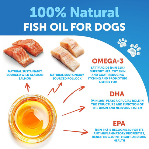 Omega 3 Fish Oil for Dogs - Better Than Salmon Oil for Dogs - Dog Fish Oil - Fish Oil Liquid for Pets EPA DHA - Skin and Coat Food Supplement for ...