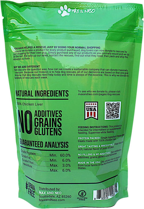 Max and Neo Freeze Dried Chicken Liver Dog Treats - Single Ingredient, Pasture Raised, Antibiotic Free, Human Grade Chicken Grown in The USA - We ...