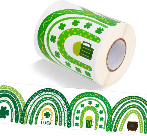 49.2 Ft St. Patrick's Day Rainbow Bulletin Board Border Roll, Self-Adhesive Shamrock Bulletin Board Border Trim for Patrick's Day Party School Cla...