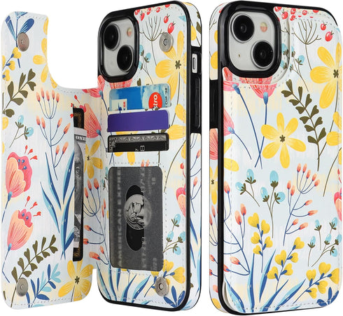 HAOPINSH for iPhone 15 Plus Wallet Case with Card Holder, Floral Flower Pattern Back Flip Folio PU Leather Kickstand Card Slots Case for Women Gir...