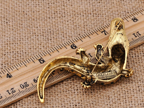 Alilang Yellow Golden Tone Green Rhinestones Alligator Crocodile Brooch Pin...
