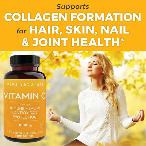 Viva Naturals Vitamin C 1000mg - Non-GMO Vitamin C Supplements with Citrus Bioflavonoids & Rose HIPS for Immune Support & Antioxidant Protection, ...