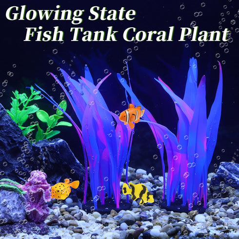 Aquarium Glowing Kelp Plant, Soft Silicone Glowing Fish Tank Decorations, Fluorescence Coral Decor for Aquarium Decor Blue 2pcs...