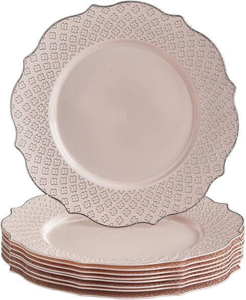 SILVER SPOONS Fancy Disposable Dessert Plates (10 PC) Heavy Duty Plastic Plates, Rose Gold Party Supplies for Baby Showers, celebrations & Events,...