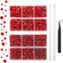 OUTUXED 5040pcs Red Flatback Rhinestones for Crafting, Crystal Round Gems for Nail Art DIY, Halloween Clothes Bags, 6 Mixed Size Hotfix With Tweez...