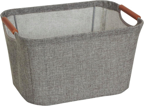 Household Essentials 623 Small Tapered Soft-Side Storage Bin with Wood Handles, Gray, Grey...