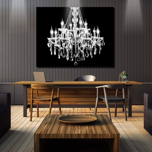 Canvas Print Wall Art - White Crystal Chandelier on Black Background - Wall Decor Modern Artwork Paintings Pictures for Living Room Stretched and ...
