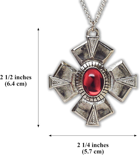 Medallion with Red Cabochon Medieval Renaissance Silver Finish Pendant Necklace...