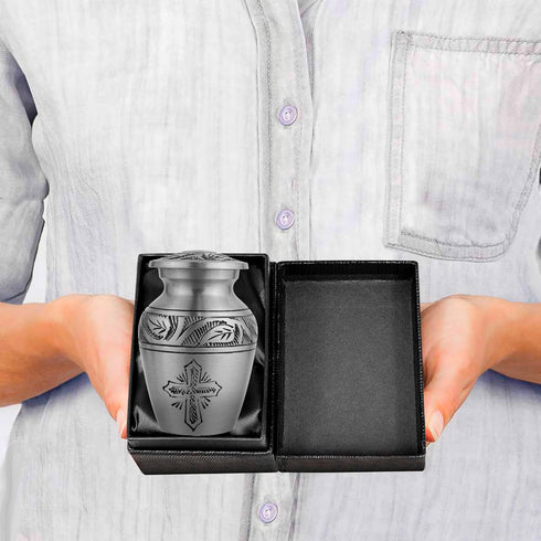 Trupoint Memorials Small Urns for Human Ashes Keepsake, Religious Decorative Mini Cremation Urn for Adult Men and Women, Silver Cross...