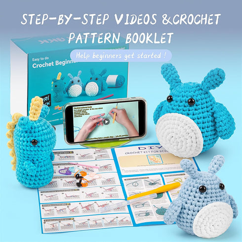 Moritakk Crochet Beginners Starter Kit - Beginner Crochet Kit, DIY Animal Knitting Supplies with Step-by-Step Video Tutorials - Dinosaur....
