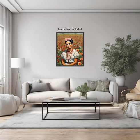 Posterizer 1 pcs- Frida Kahlo inspied art in white dress-flower field-Famous Figures Art Collection-Floral Botanical Art- Living Room Bedroom Deco...