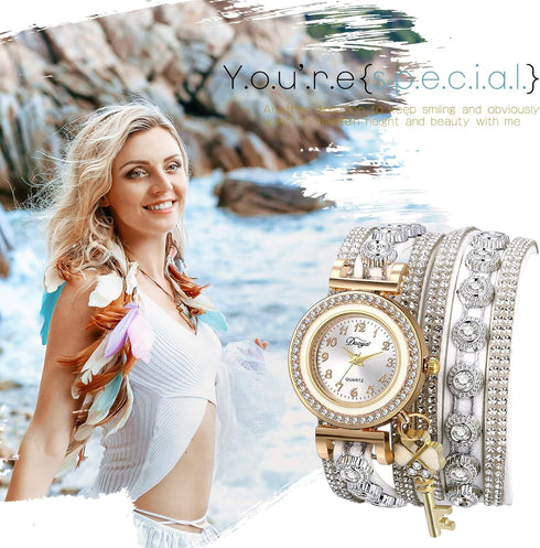 JewelryWe Women Watches Vintage Bohemia Multi-Layer Weave Wrap Leather Wristwatch Analog Quartz Bracelet Watch for Mother's Day...
