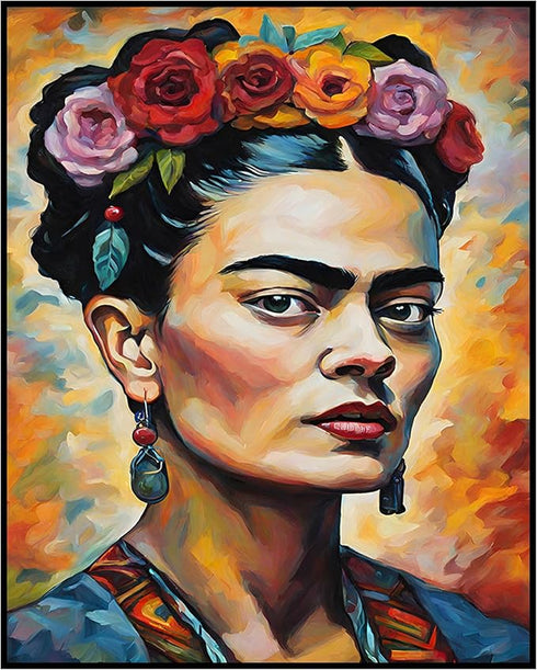 Posterizer 1 pcs- Frida Kahlo inspied print with flower crown-Famous Figures Art Collection-Floral Botanical Art- Living Room Bedroom Decor- unfra...