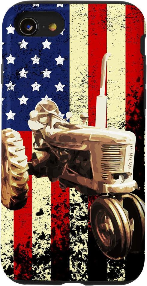 iPhone SE (2020) / 7 / 8 Tractor US American Flag Vintage Patriotic Farm Farmer Gift Case...