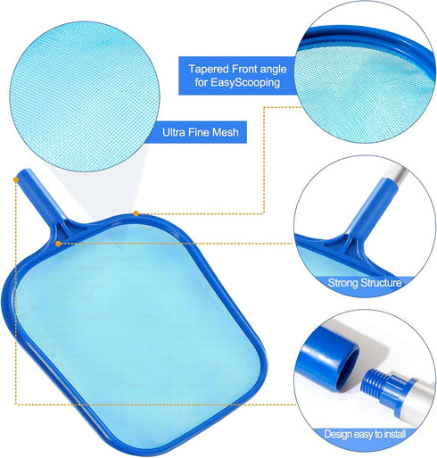 Pool Skimmer - Pool Skimmer Net with 5 Aluminum Pole Sections 64'', Skimmer Net with Fine Mesh Net for Cleaning Leaf of Swimming Pools, Spas, Hot ...