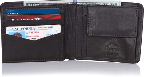 Alpine Swiss RFID Protected Men’s Max Coin Pocket Bifold Wallet with Divided Bill Section Comes in a Gift Box...