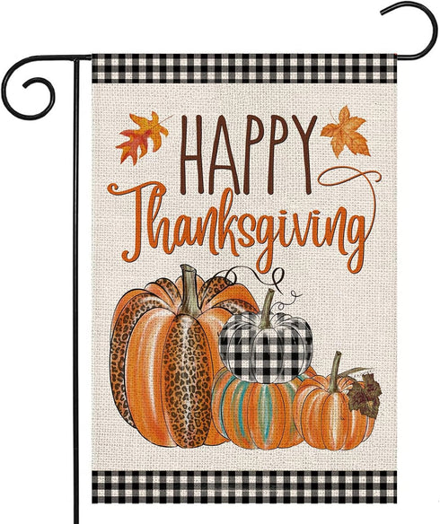 Happy Thanksgiving Fall Garden Flags for Outdoor,12x18 Double Sided,Harvest Buffalo Plaid Pumpkins Yard Flags,Small Thanksgiving Day Garden Decor ...