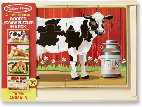 Melissa & Doug Farm 4-in-1 Wooden Jigsaw Puzzles in a Storage Box (48 pcs total), 12...