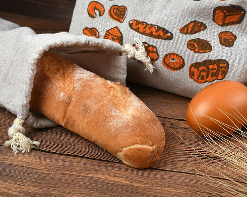 Linen Bread Bags Set of 4 Reusable Bread Bags for Homemade Bread Fresh Bread Storage for Crusty European Bread, Baguette...