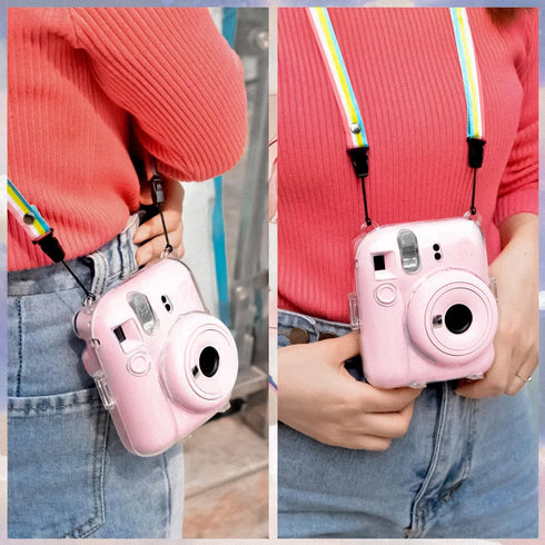 MUZIRI KINOKOO Clear Case for Fujifilm Fuji Instax Mini 12/Polaroid Mini 12 Camera - Hard PVC Protective Case Bag Transparent with Back Photo Pock...