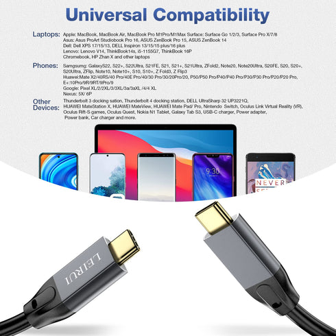LEIRUI 240W USB C to USB C Cable 6.6FT, 20Gbps Data Transfer 4K 60Hz Video Flexible Type C to Type C Cable Fast Charging USB 3.2 Gen2x2 Compatible...