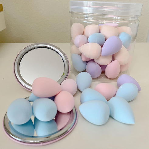 50 PCS Small Mini Makeup Sponges and Powder Puff with Makeup Mirror, Multi Colored Beauty Blender Makeup Sponge Facial Makeup Tools (Makeup Sponge...