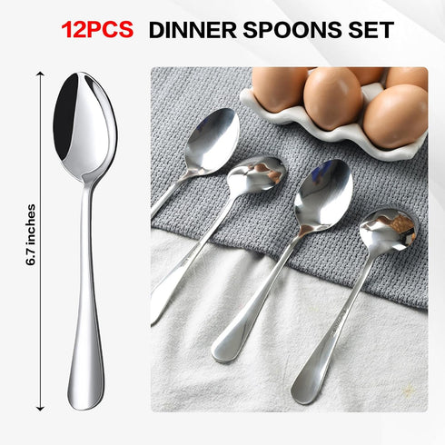 HANSGO 12PCS Dinner Spoons Set, Stainless Steel Coffee Spoons Tea Spoons Silverware for Home Kitchen Restaurant Dishwasher Safe...