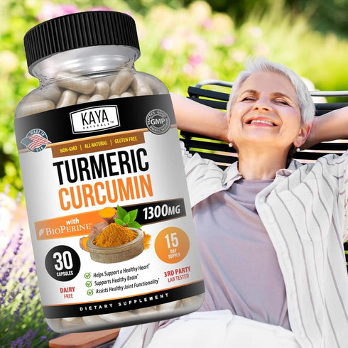 Kaya Naturals Turmeric Nature Made Bioperine, Joint Support with 95% Standardized Curcuminoids | Curcumin Nature Made - 1300mg Turmeric Capsules |...