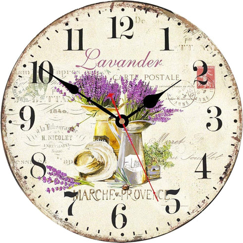TAHEAT Romantic Lavander Wall Clock, French Purple Love Floral Clocks, Accurate Decorative Easy to Read Wall Clock for Living Room/Bedroom/Bathroo...