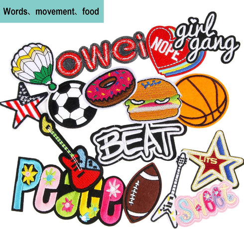 60pcs Random Assorted Styles Embroidered Iron on Patches, DIY Sew Applique Repair Patch Iron on/Sew on Patches for Backpacks,Pants,Clothes,Jeans,J...