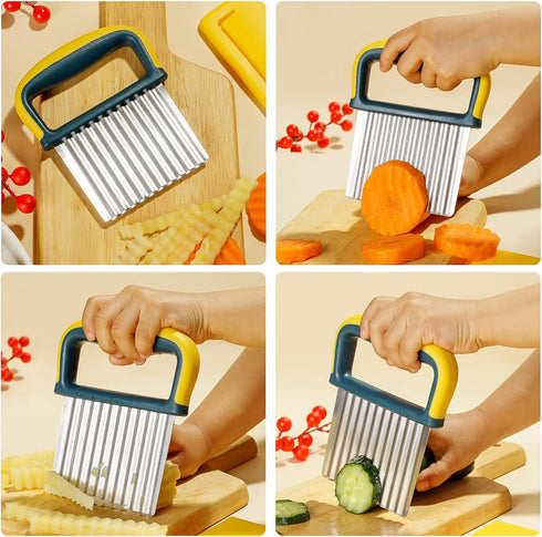 Crinkle Cutter Knife, Potatoes Crinkle Fry Cut and Vegetable Cutter for Veggies, Stainless Steel Carrot Slicer?Yellow?...