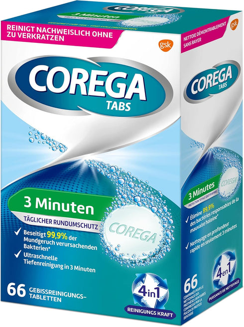 Corega Rapid Denture/Third Teeth Cleaning Sticks, 1x66 Teething Cleaning Tablets - Cleaning in 3 Minutes...