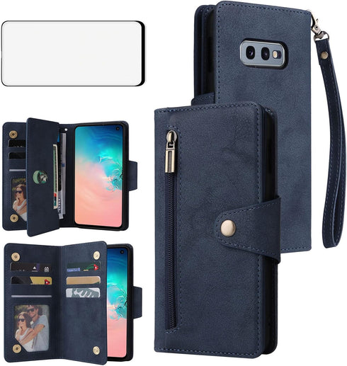 Asuwish Phone Case for Samsung Galaxy S10e Wallet Cover and Tempered Glass Screen Protector Leather Flip Credit Card Holder Stand Lanyard Wrist St...