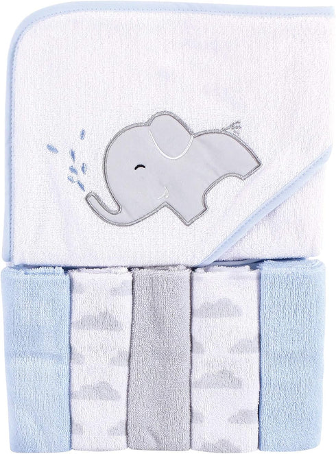 Luvable Friends Unisex Baby Hooded Towel with Five Washcloths, Elephant Spray, One Size...