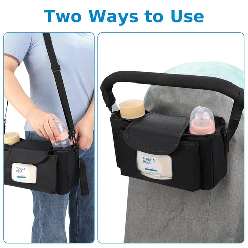 Accmor Universal Stroller Organizer with Insulated Cup Holder and Shoulder Strap, Stroller Caddy Bag Stroller Cup Holder Attachment for Uppababy, ...