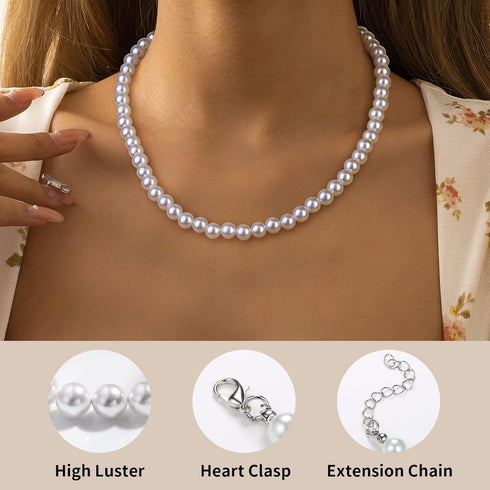 Sanfenly 9 Pcs Pearls Jewelry Set with 3Pcs Faux Pearl Necklace, 3Pcs Pearl Bracelet, 3 Pairs Pearl Earrings 1920s Simulated Pearls Accessories We...