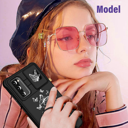 (2in1 for Samsung Galaxy S20 FE Case for Women Cute Girls Cover Butterfly Girly Pretty Kawaii White Butterfly Design with Camera Cover and Ring St...