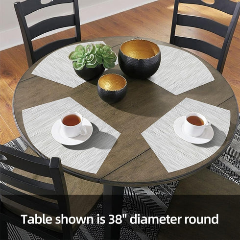 SHACOS Small Round Table Placemats Wedge Placemat Set of 4 Non Slip Heat Resistant Woven Vinyl Table Mats Wipe Clean Indoor Outdoor (4, Gray White...