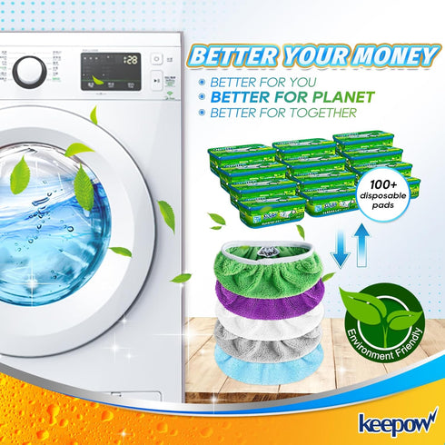 KEEPOW Reusable Microfiber Mop Pads for Swiffer Sweeper Mop, Washable Wet Pad Refills for Wet & Dry Use, Microfiber Dry Sweeping Cloths for Hardwo...