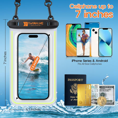 Noctilucent Water Proof Phone Pouch Waterproof Phone case phone dry bag dry beach pouch for iPhone 15 14 13 12 Pro Max XS Samsung swim snorkel kay...