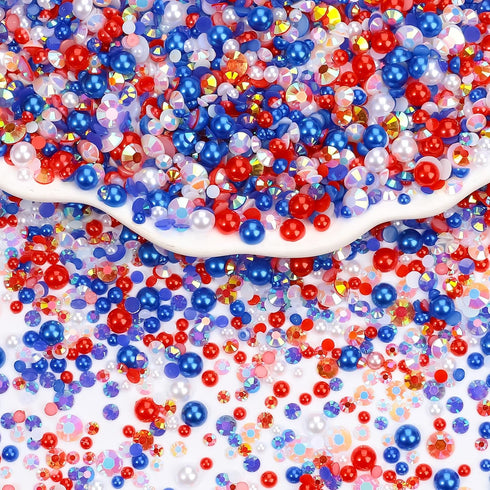 14400PCS Blue Red Flatback Pearls Rhinestones,B7000 Jewelry Glue with Flat Back Pearl and Resin Rhinestones for Crafts,Tumblers,Shoes,Nails,Face A...