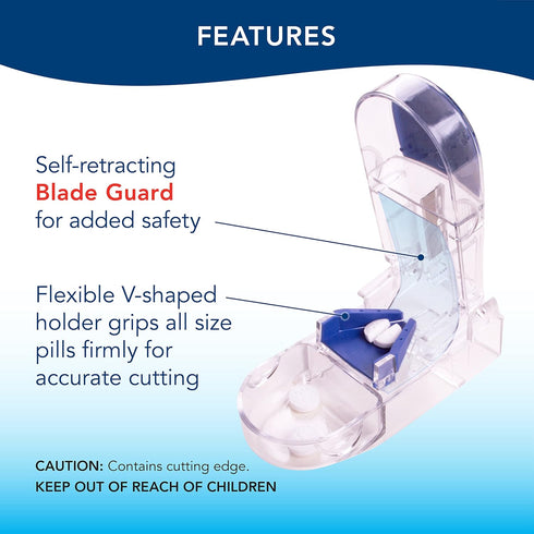 Apex Ultra Pill Cutter, Professional Medical Pill Splitter with Retracting Blade Guard, for Precise Cutting Small or Large Tablets, Vitamins, Blue...