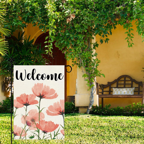 Spring Garden Flag Yard Flags for Outside Welcome Spring Garden Flags 12x18 Double Sided Pink Floral Burlap Garden Flag Decorative Flags for Outsi...