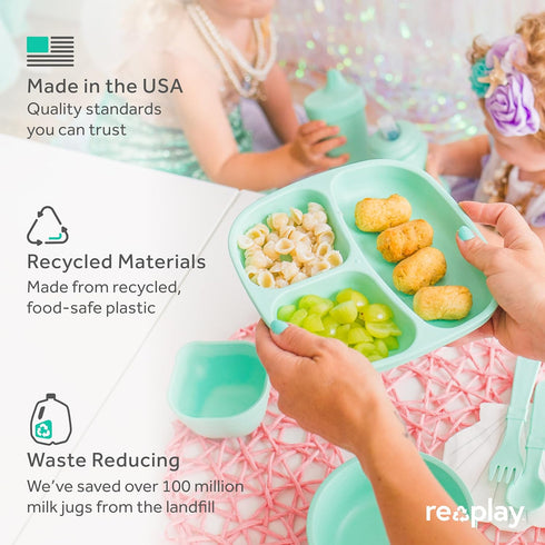 Re-Play - 4 Pack 7.37" Divided Plates with Deep Sides for Baby, Toddler & Child Feeding - BPA Free - Made in USA from Recycled Milk Jugs - Modern ...