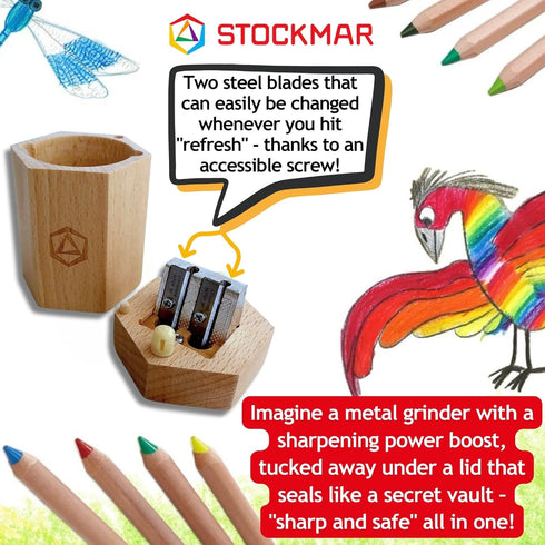 Stockmar Dual Pencil Sharpener FSC Lime Wood for Thin and Thick Pencils - Triangular and Hexagonal Shape - Colour Giants Stockmar, Waldorf Art Sup...