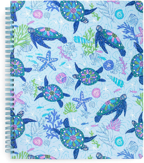 Vera Bradley Blue Large Spiral Notebook, College Ruled Paper, 11" x 9.5" with Pocket and 160 Lined Pages, Turtle Dream...