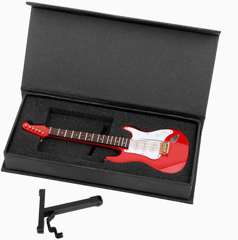 Dselvgvu Wooden Miniature Electric Guitar with Stand and Case Mini Musical Instrument Miniature Dollhouse Model Birthday Present (Electric Guitar:...