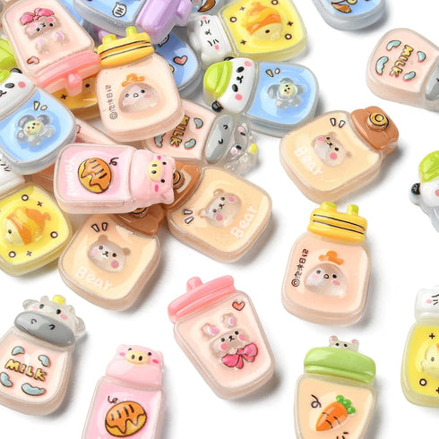 LiQunSweet 50 Pcs Water Cup Shape Cow Carrot Rabbit Monkey Pig Panda Cat Chick Bear Flatback Bottle Beads for Phone Case Earrings Keychains Access...